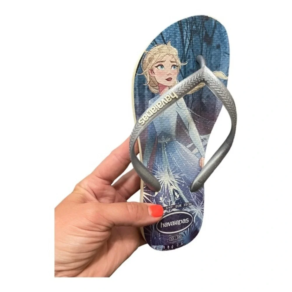 VGUC‎ Havaianas Disney Frozen Flip Flops size 3/4Y